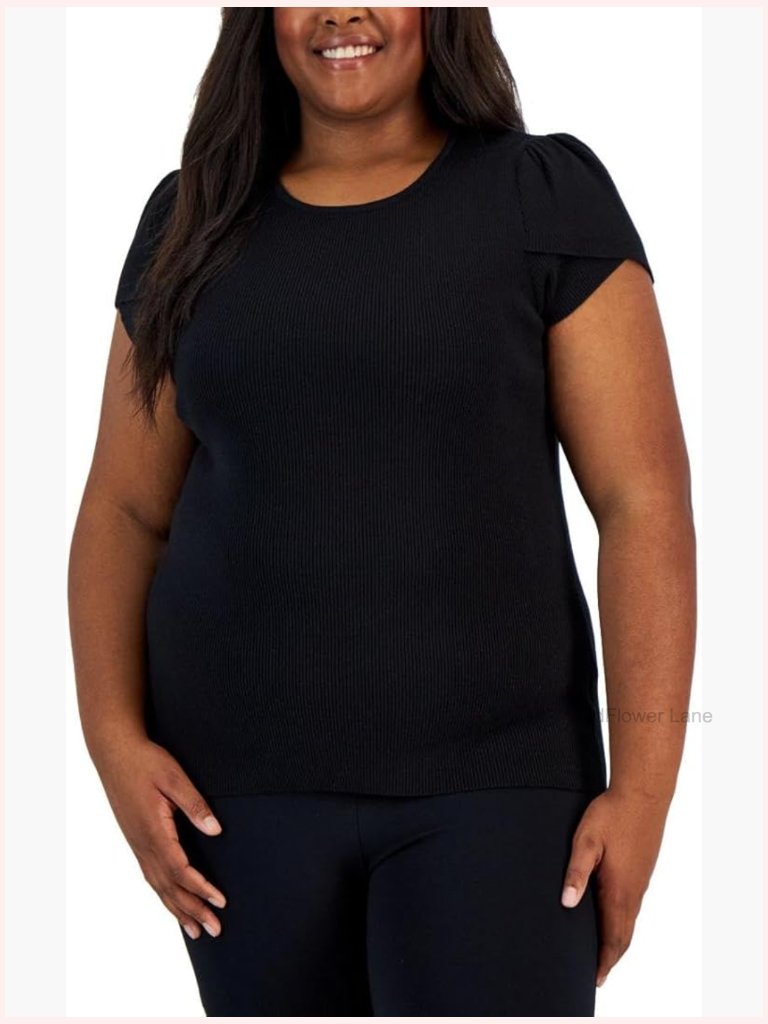 Sleeveless Rib Crew Neck Tank Top Petal Sleeve Tunic